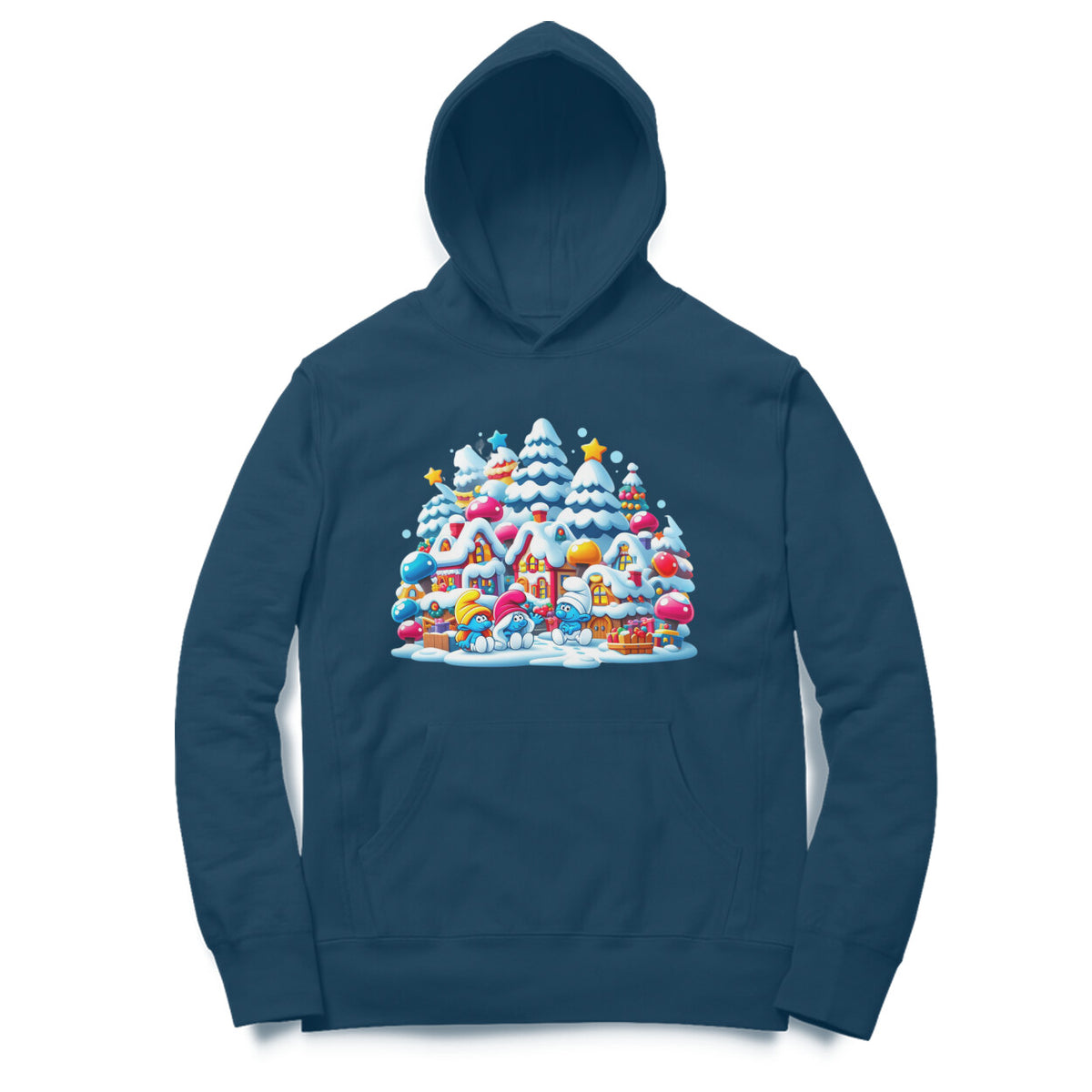 Snowy Smurf Village Unisex Printed Hoodie - Winter Whimsy
