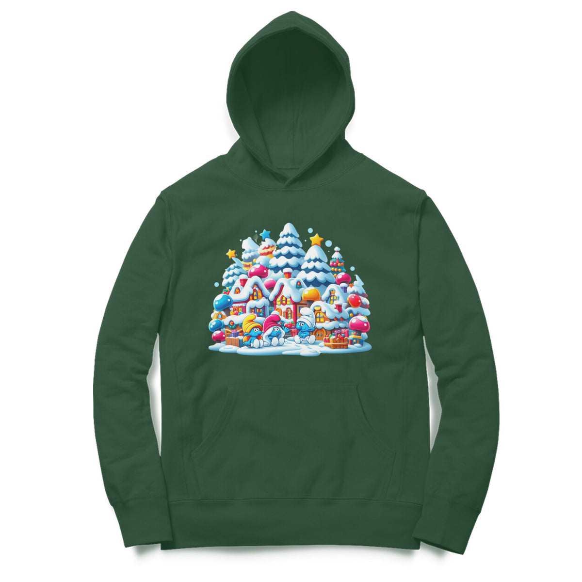 Snowy Smurf Village Unisex Printed Hoodie - Winter Whimsy