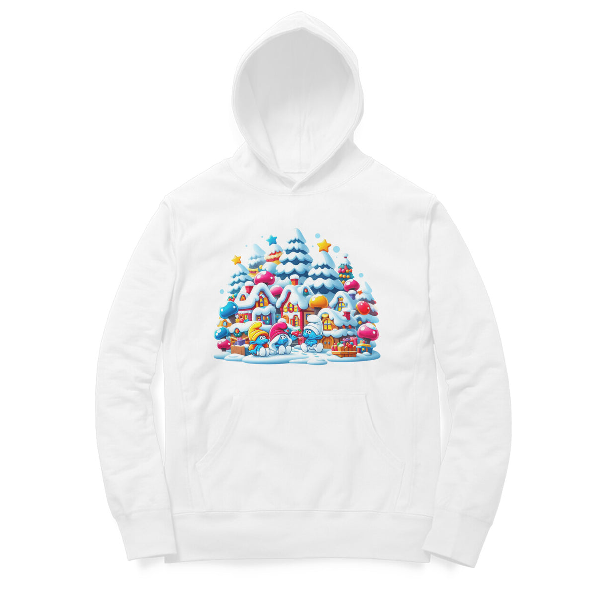 Snowy Smurf Village Unisex Printed Hoodie - Winter Whimsy