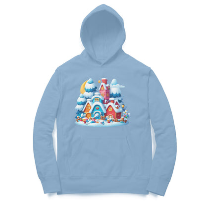 Snowy Smurf Village Unisex Hooded Sweatshirt - Whimsical Winter Style