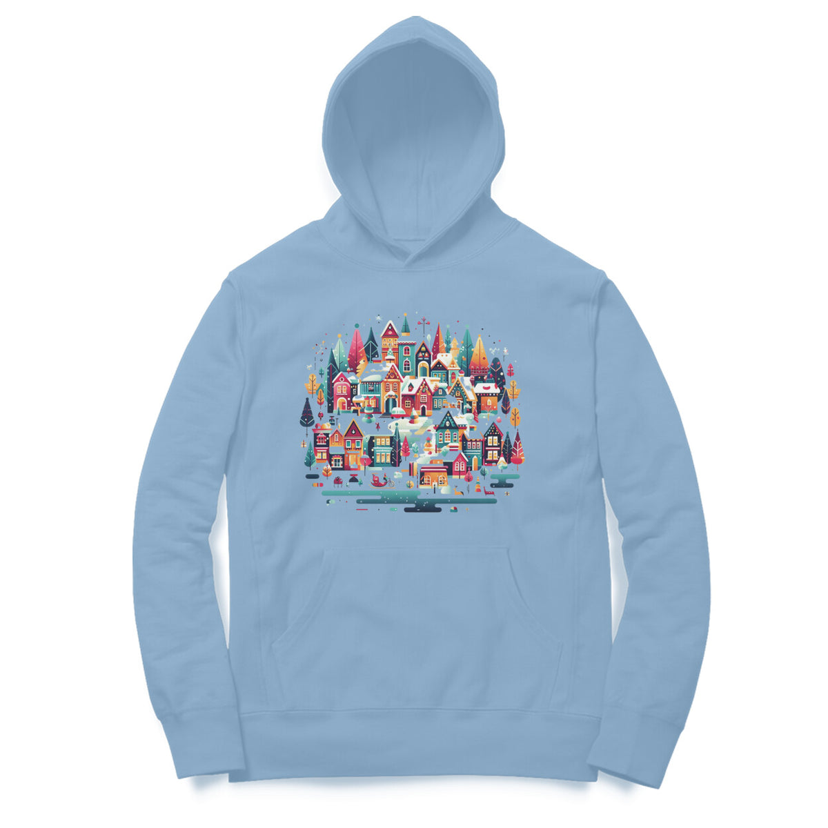 Winter Village Men's Printed Hoodie - Frosty Tranquility Edition