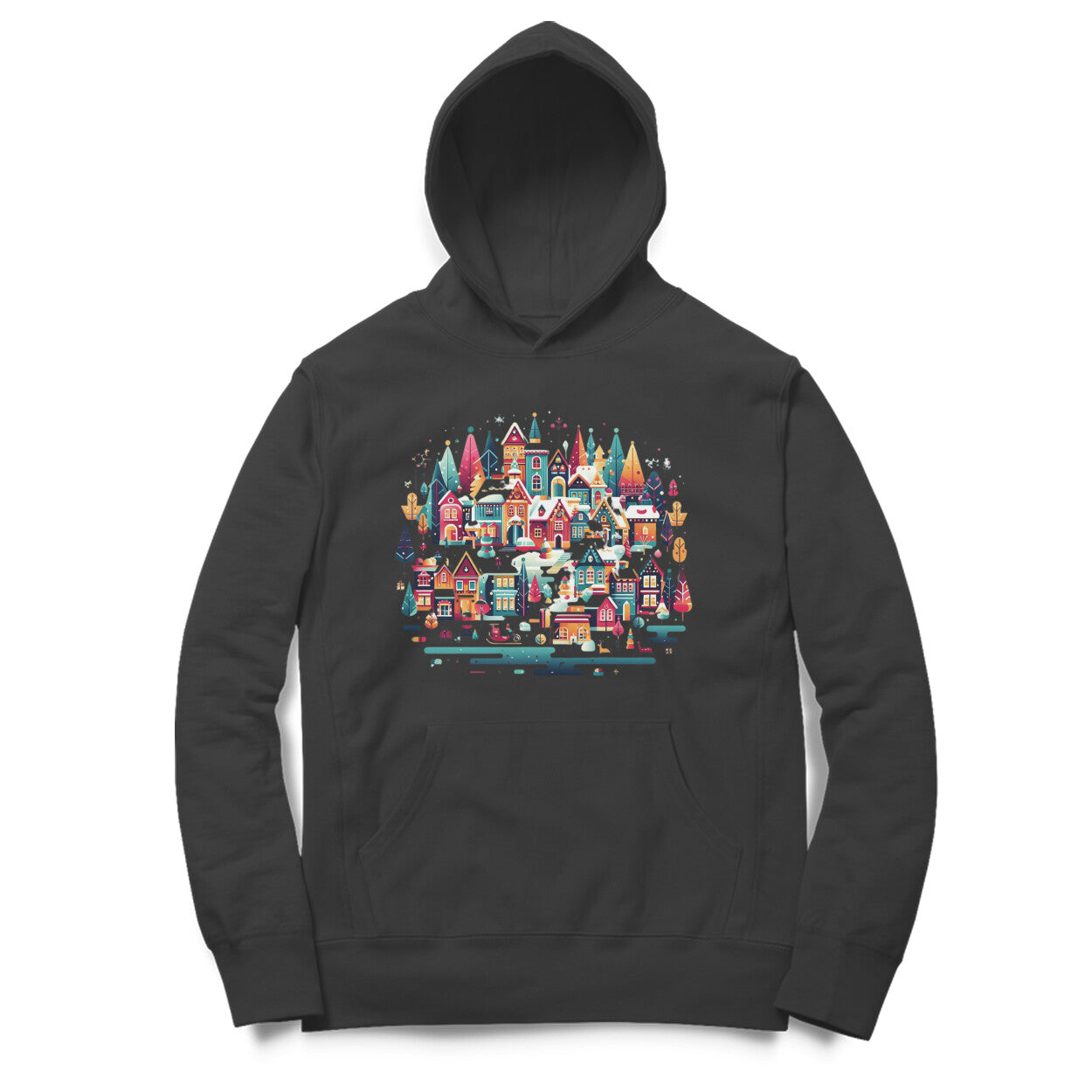 Winter Village Men's Printed Hoodie - Frosty Tranquility Edition