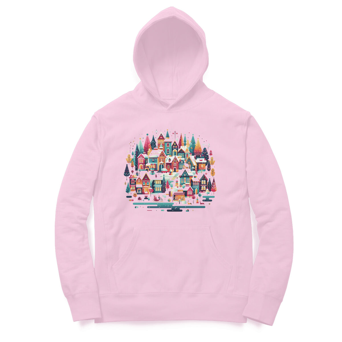 Winter Village Men's Printed Hoodie - Frosty Tranquility Edition