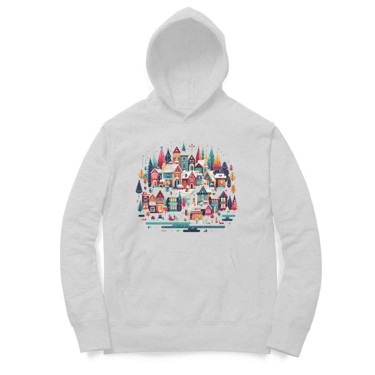 Winter Village Men's Printed Hoodie - Frosty Tranquility Edition