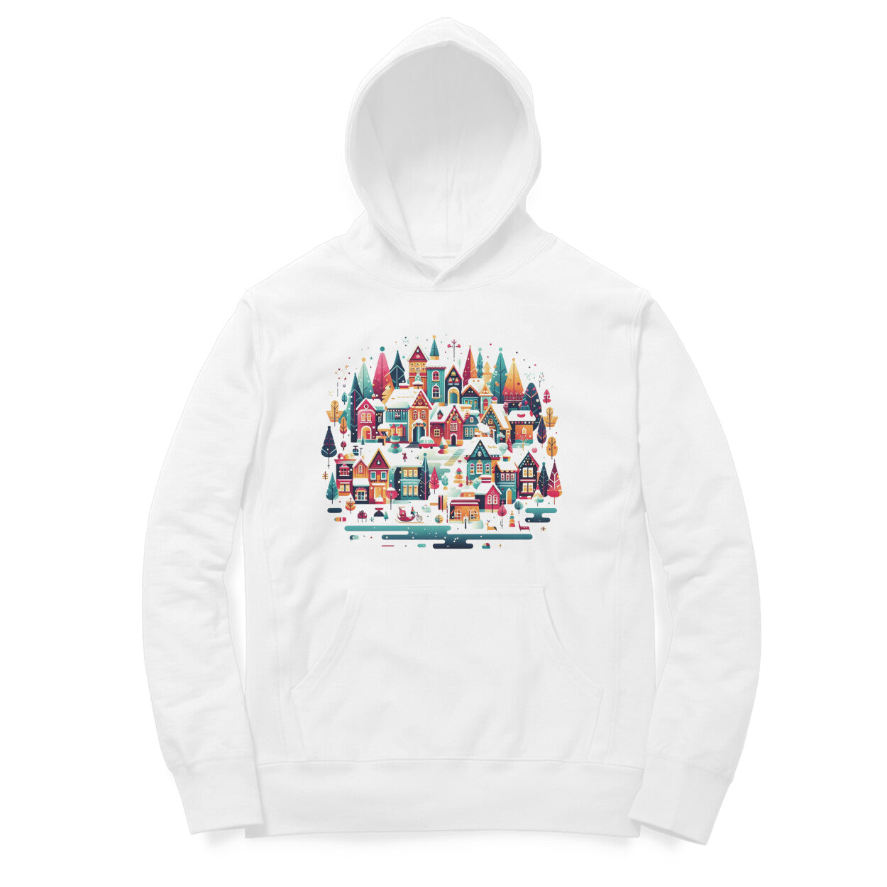 Winter Village Men's Printed Hoodie - Frosty Tranquility Edition