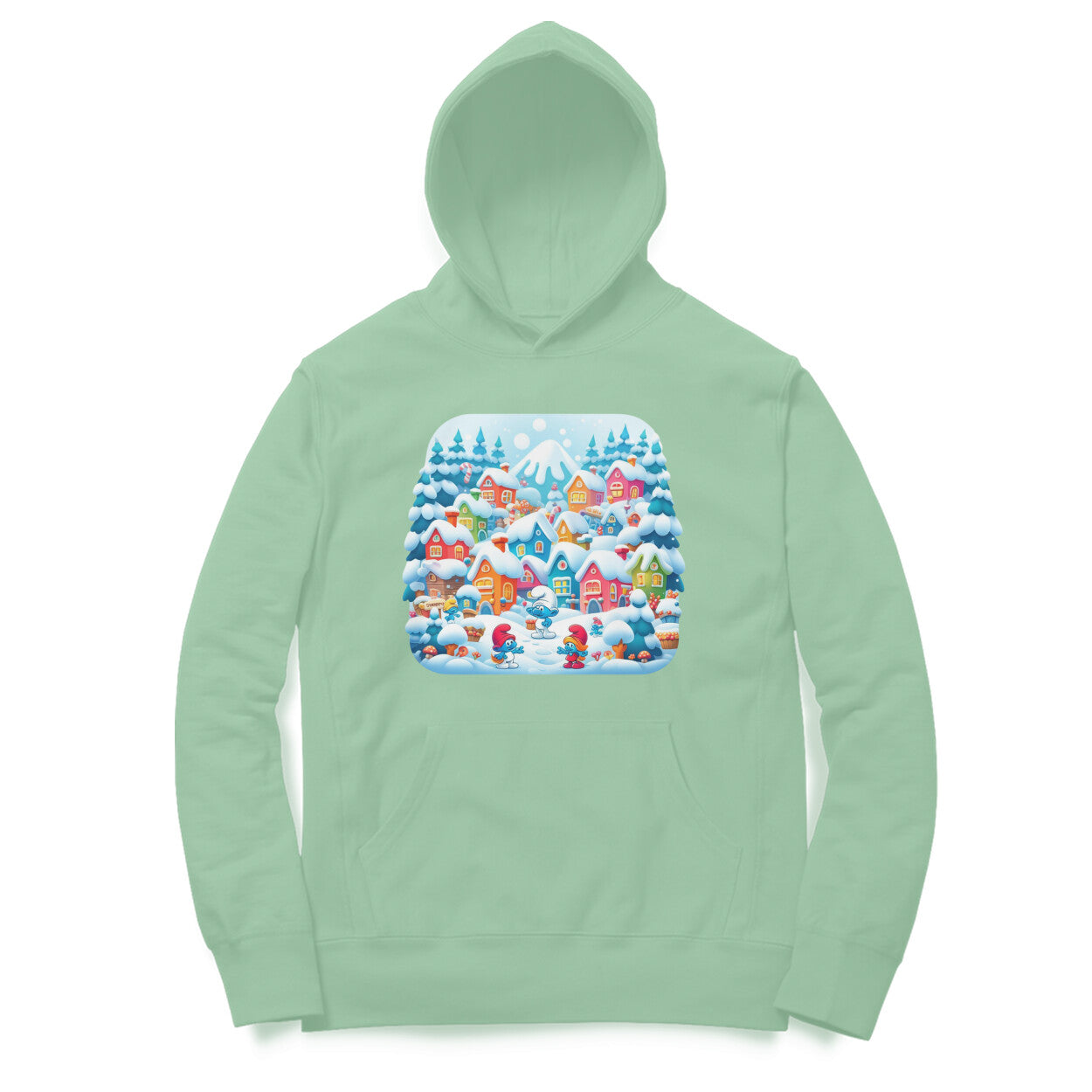 Winter Wonderland Men's Hooded Sweatshirt - Smurf Village Magic