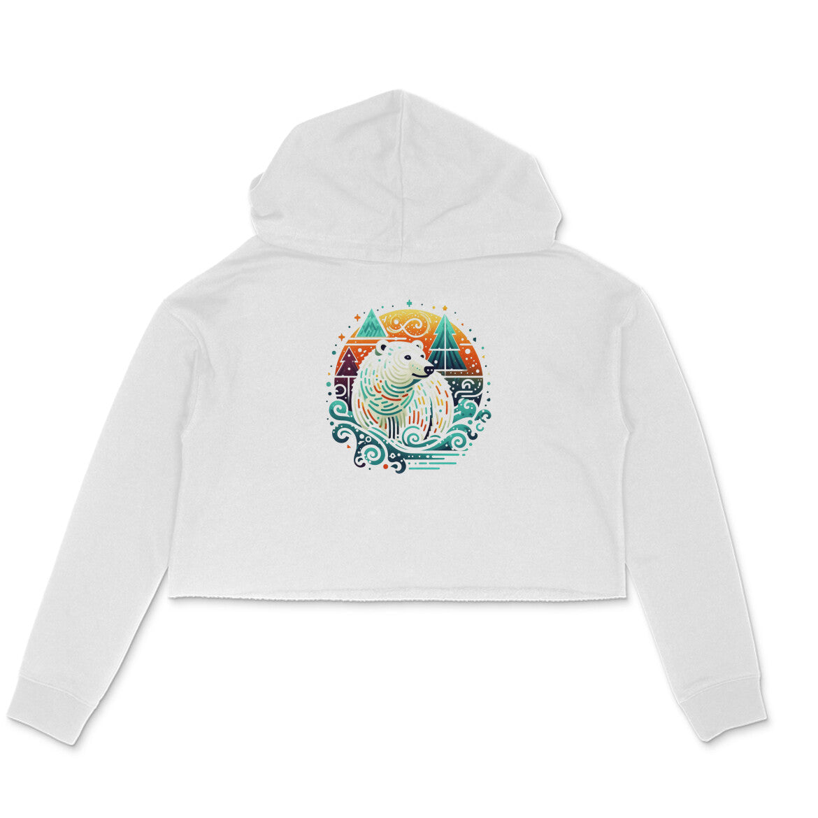 Arctic Elegance: Women's Printed Crop Hoody with Graceful Polar Bear