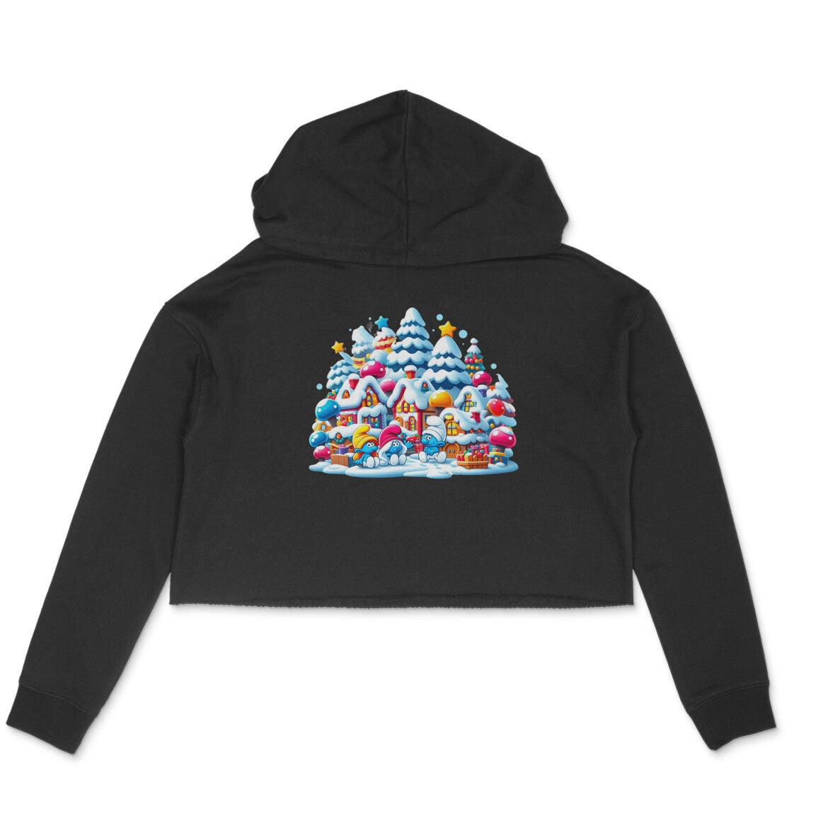 Snowy Smurf Village: Women's Christmas Printed Crop Hoody
