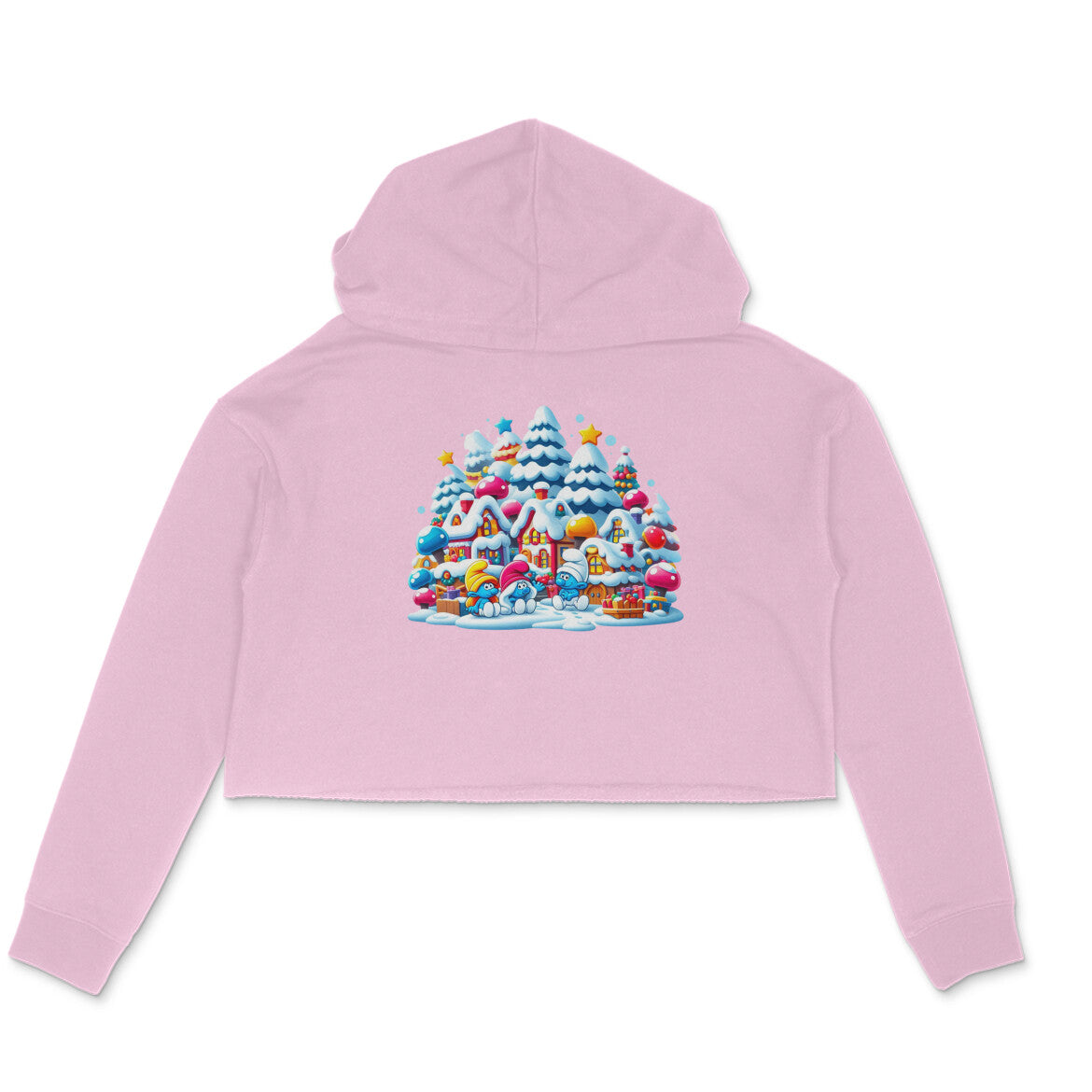 Snowy Smurf Village: Women's Christmas Printed Crop Hoody