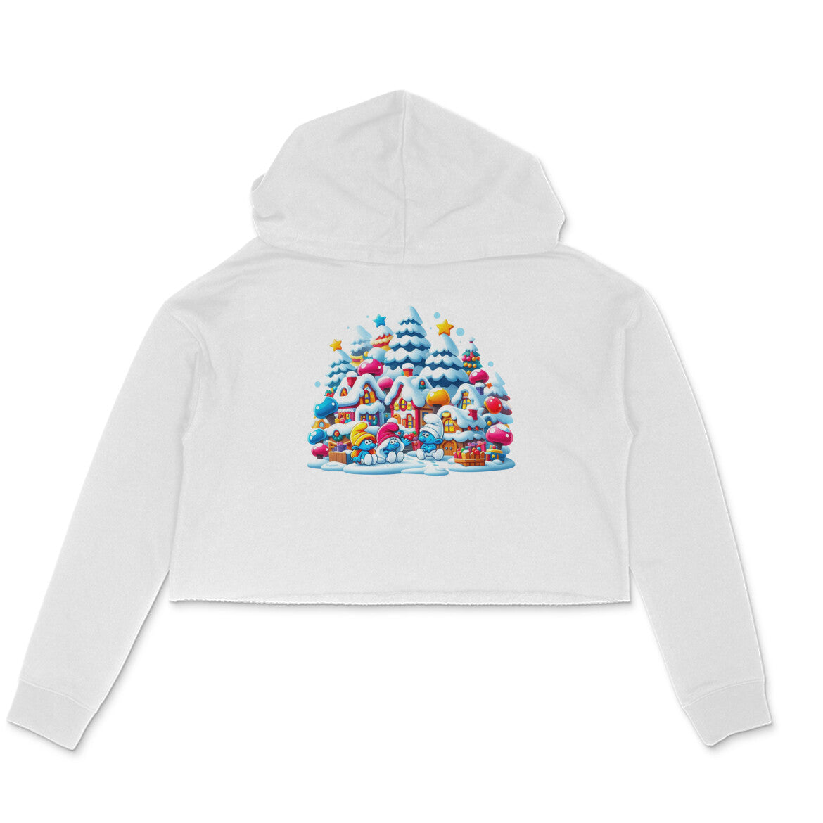 Snowy Smurf Village: Women's Christmas Printed Crop Hoody