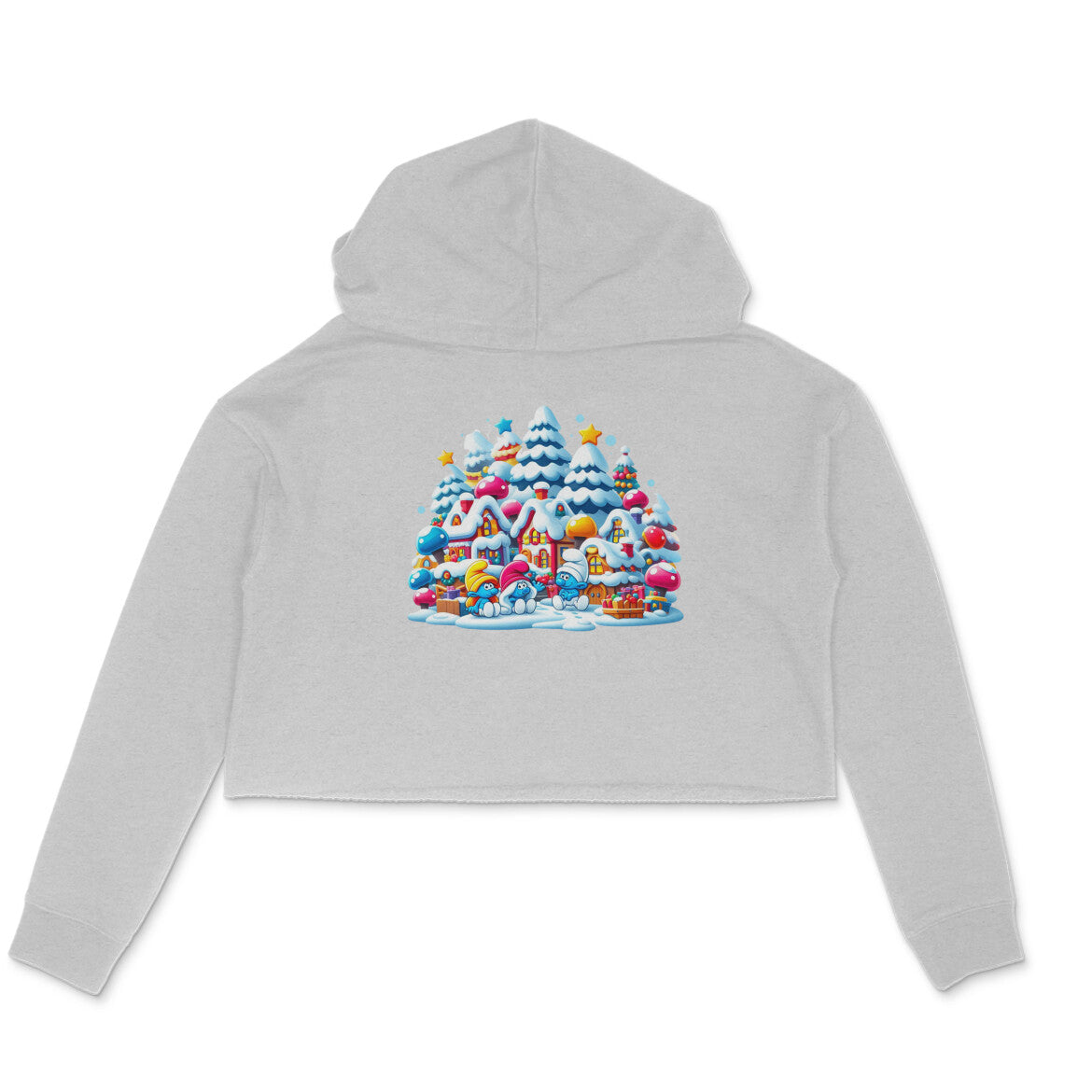 Snowy Smurf Village: Women's Christmas Printed Crop Hoody