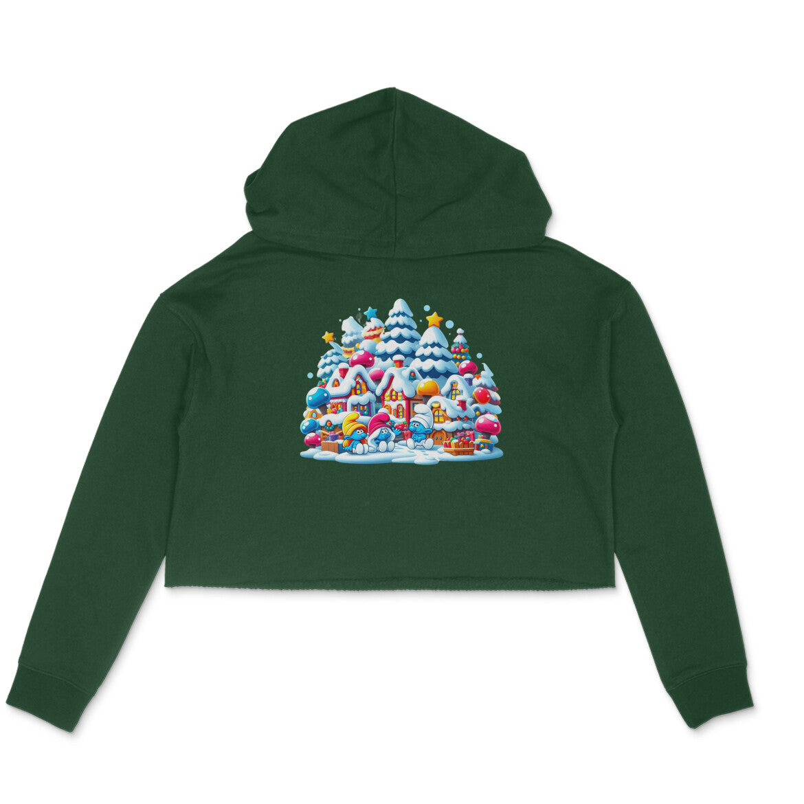 Snowy Smurf Village: Women's Christmas Printed Crop Hoody