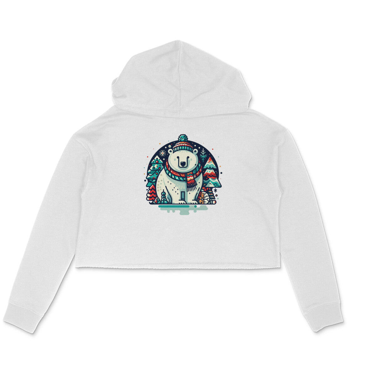 Chic Polar Bliss: Women's Christmas Polar Bear Printed Crop Hoody