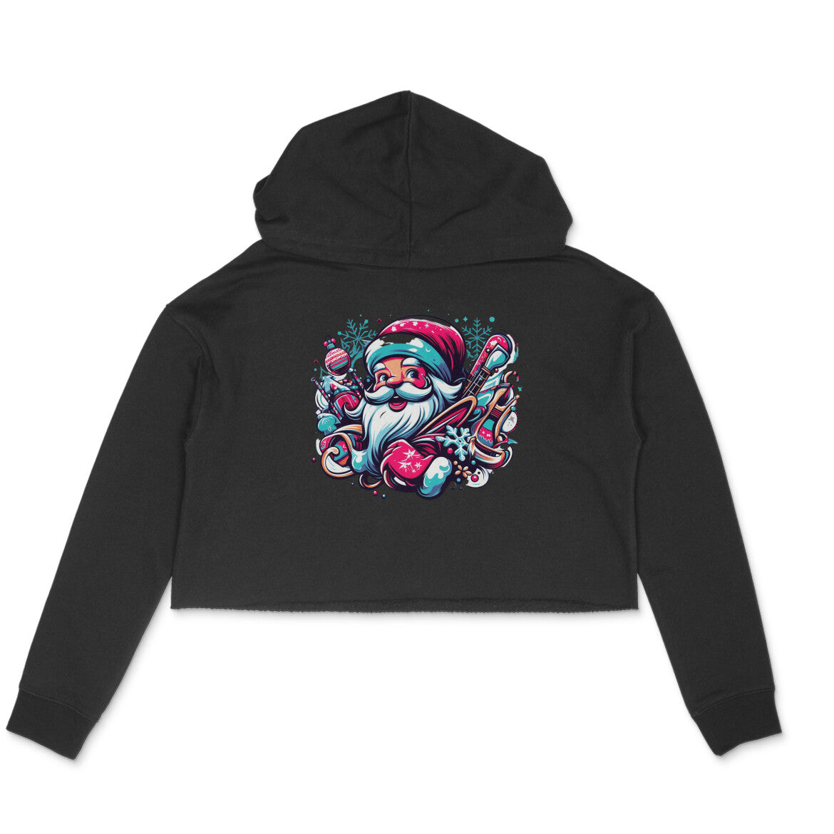 Santa's Delight: Festive Women's Printed Crop Hoody