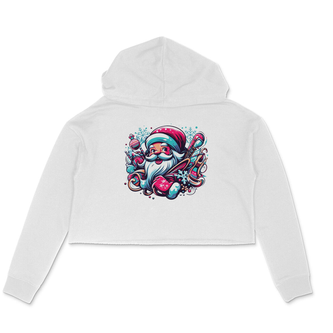 Santa's Delight: Festive Women's Printed Crop Hoody