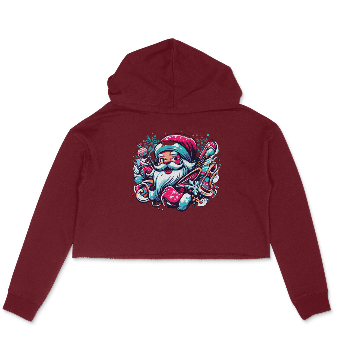 Santa's Delight: Festive Women's Printed Crop Hoody