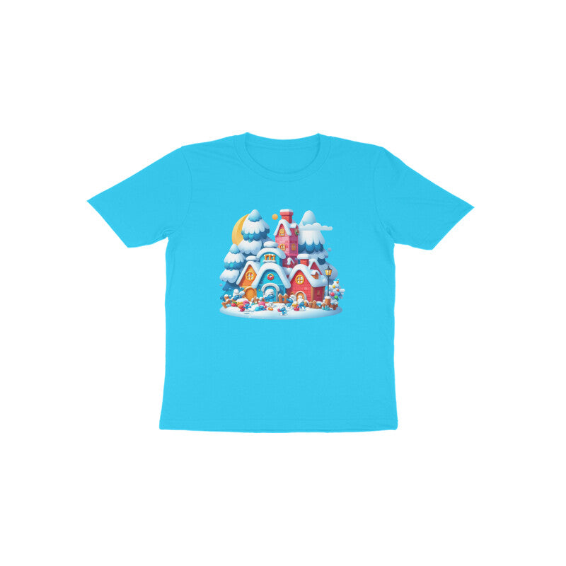 Whimsical Wonderland: Toddler's Smurf Village Round Neck T-Shirt
