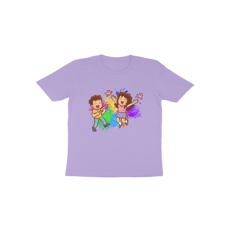 Colorful Joy: Toddler's Round Neck T-Shirt with Kids Playing Holi Design