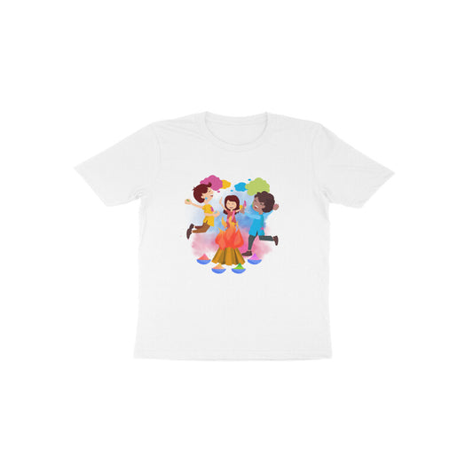 Festive Fun: Toddler's Round Neck T-Shirt with Kids Enjoying Holi Festival Colors