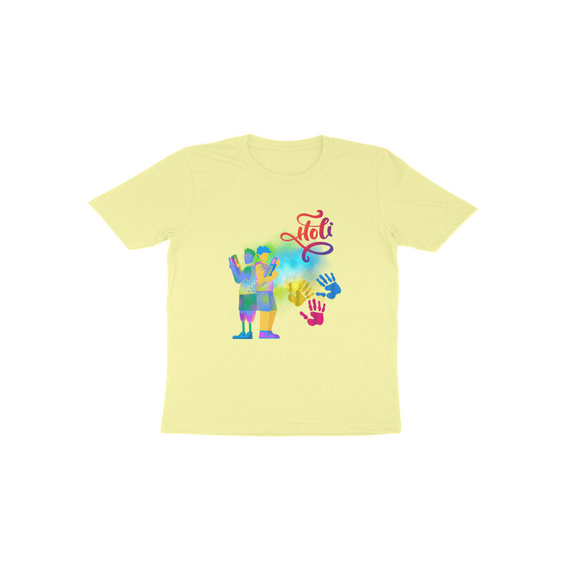 Colorful Fun: Toddler's Round Neck T-Shirt with Boys Playing Holi Design