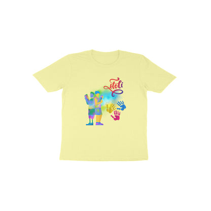 Colorful Fun: Toddler's Round Neck T-Shirt with Boys Playing Holi Design
