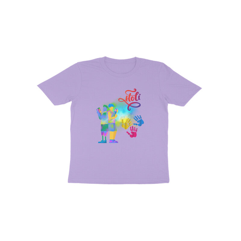 Colorful Fun: Toddler's Round Neck T-Shirt with Boys Playing Holi Design