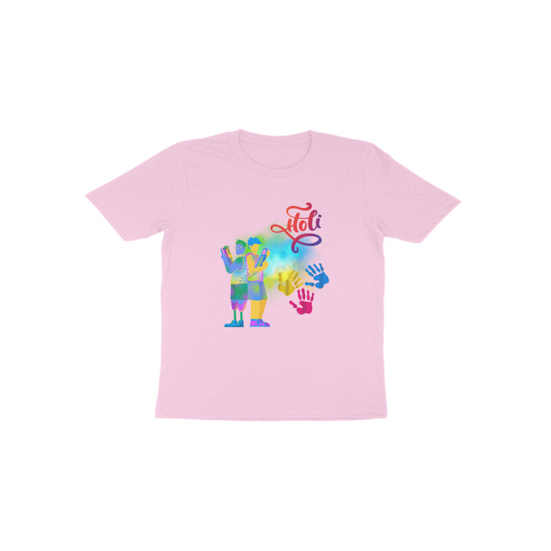 Colorful Fun: Toddler's Round Neck T-Shirt with Boys Playing Holi Design