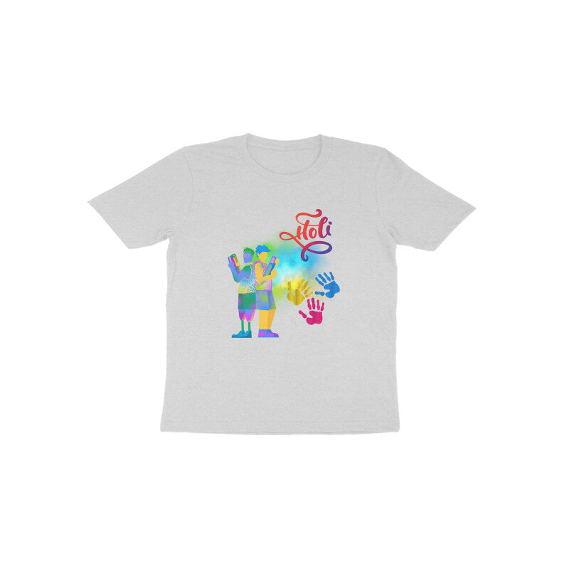 Colorful Fun: Toddler's Round Neck T-Shirt with Boys Playing Holi Design