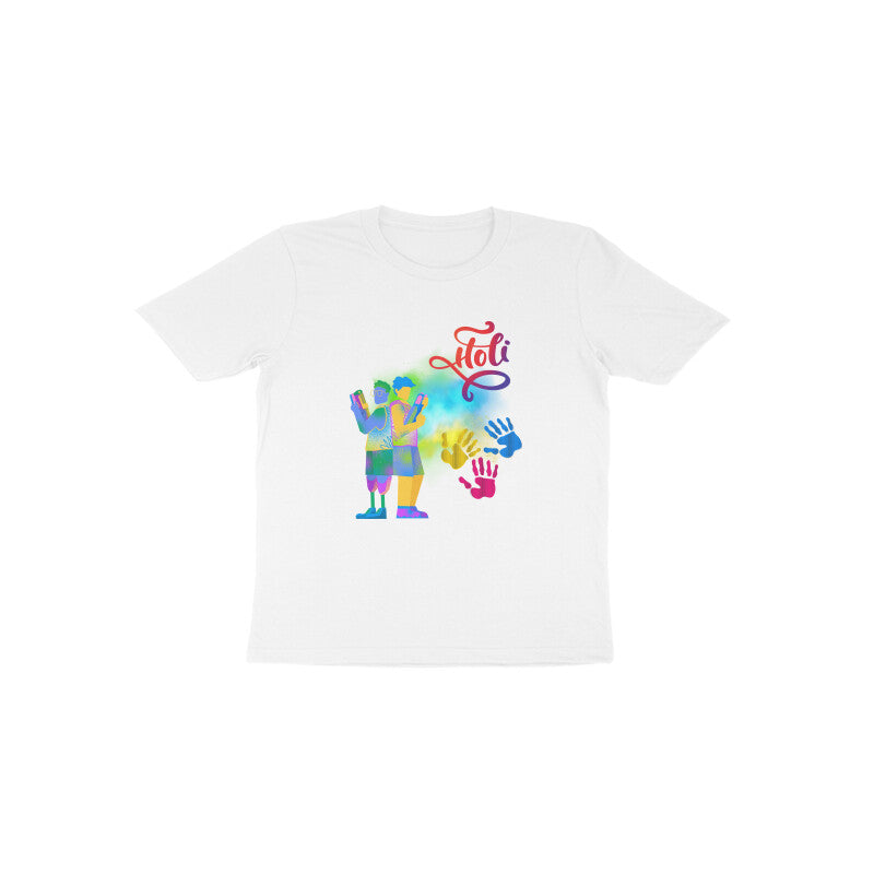 Colorful Fun: Toddler's Round Neck T-Shirt with Boys Playing Holi Design