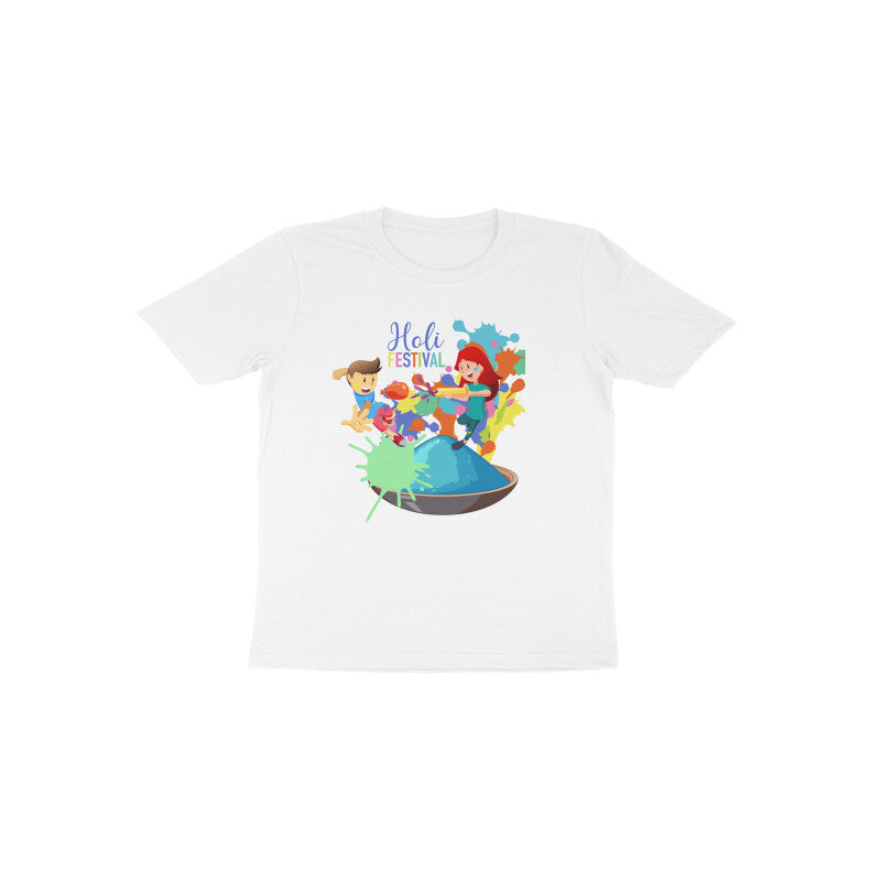 Holi Happiness: Toddler's Round Neck T-Shirt with Kids Enjoying Festival Design