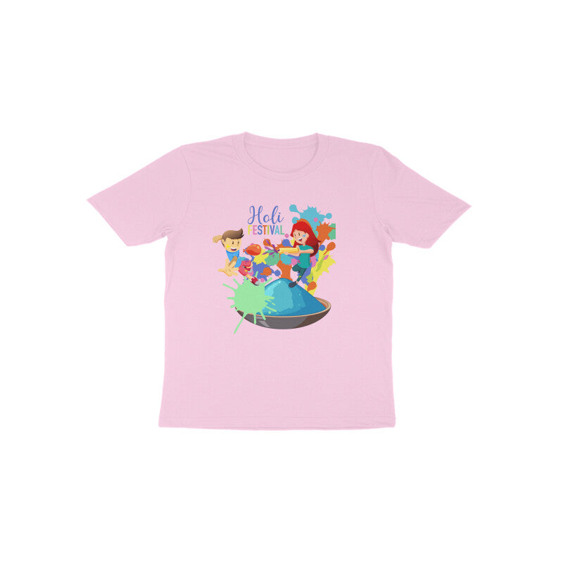 Holi Happiness: Toddler's Round Neck T-Shirt with Kids Enjoying Festival Design