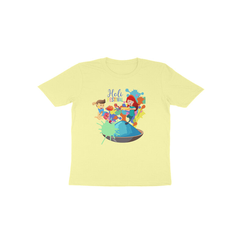 Holi Happiness: Toddler's Round Neck T-Shirt with Kids Enjoying Festival Design