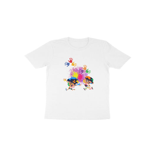 Colorful Celebrations: Toddler's Round Neck T-Shirt with Kids Enjoying Holi Festival Design