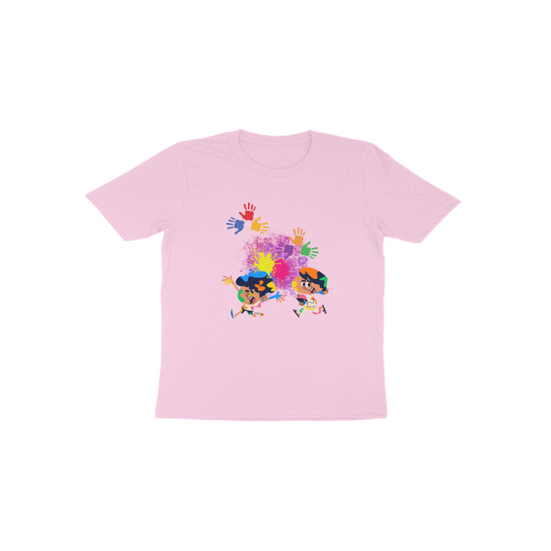 Colorful Celebrations: Toddler's Round Neck T-Shirt with Kids Enjoying Holi Festival Design