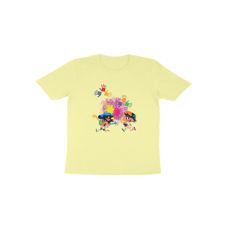 Colorful Celebrations: Toddler's Round Neck T-Shirt with Kids Enjoying Holi Festival Design