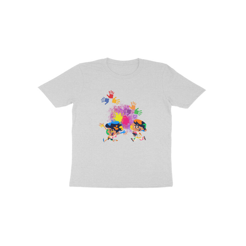 Colorful Celebrations: Toddler's Round Neck T-Shirt with Kids Enjoying Holi Festival Design