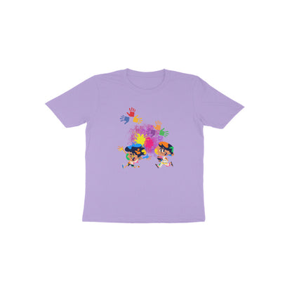 Colorful Celebrations: Toddler's Round Neck T-Shirt with Kids Enjoying Holi Festival Design