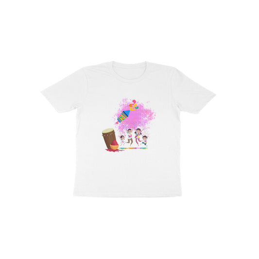 Festive Fun: Toddler's Round Neck T-Shirt with Kids Enjoying Holi Design