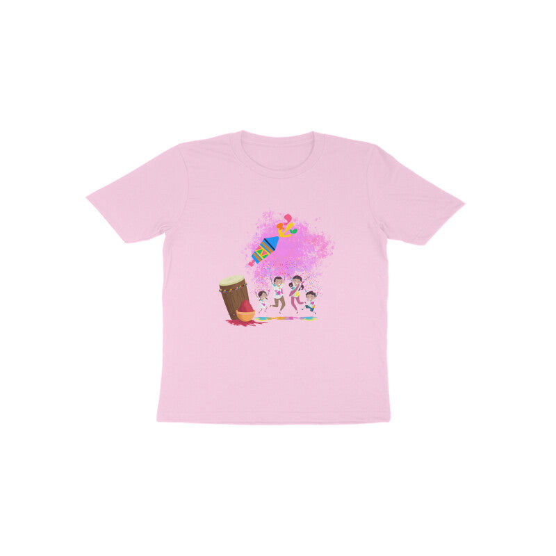 Festive Fun: Toddler's Round Neck T-Shirt with Kids Enjoying Holi Design