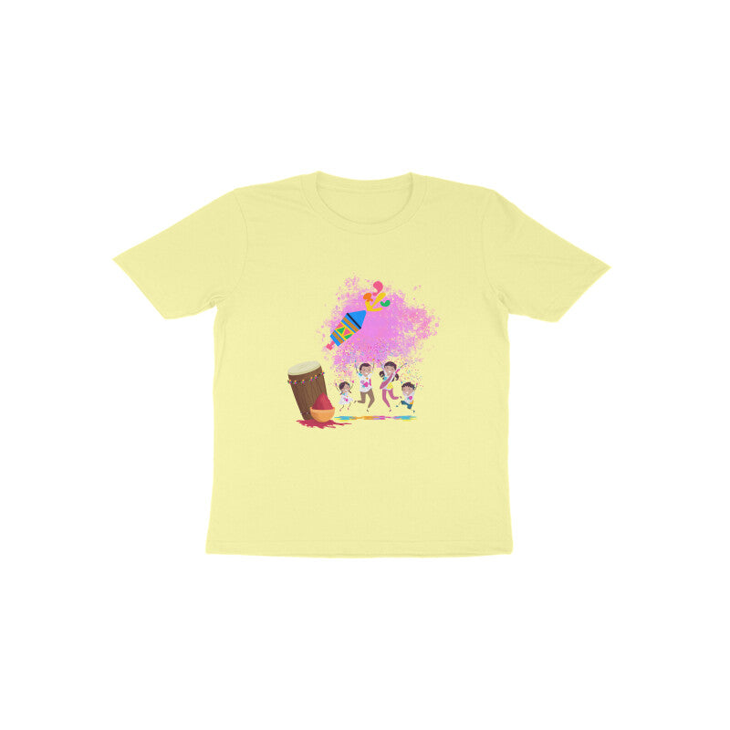 Festive Fun: Toddler's Round Neck T-Shirt with Kids Enjoying Holi Design