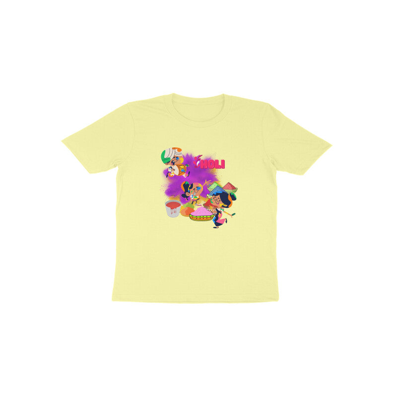 Colorful Playtime: Toddler's Round Neck T-Shirt with Kids Throwing Color Balloons Design