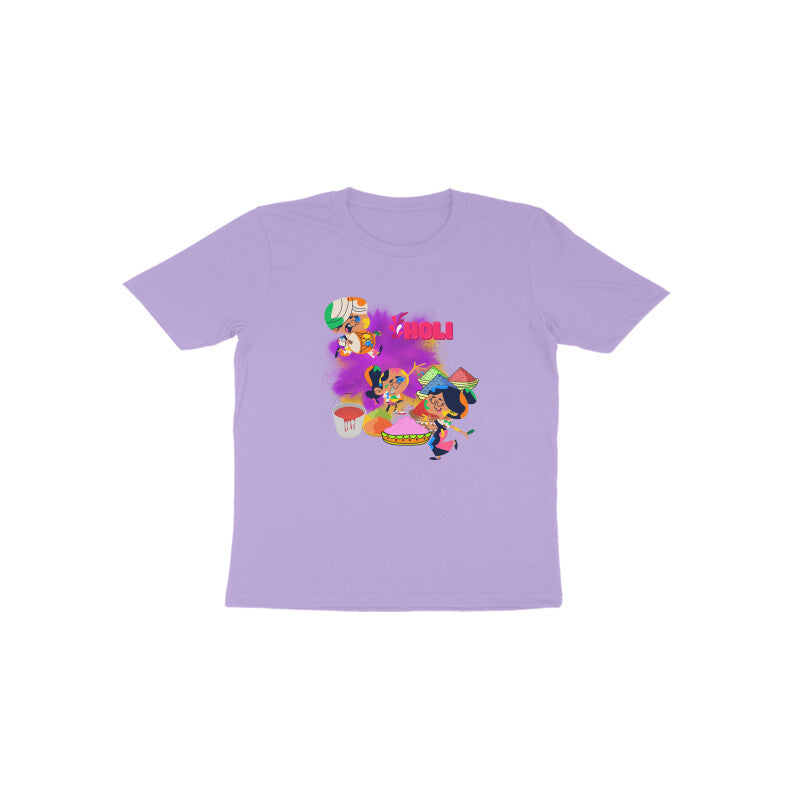 Colorful Playtime: Toddler's Round Neck T-Shirt with Kids Throwing Color Balloons Design