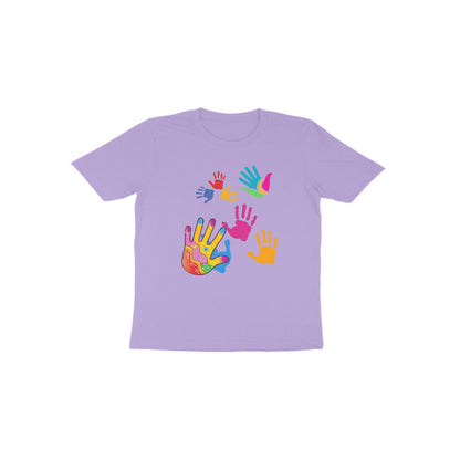 Vibrant Festivities: Toddler's Round Neck T-Shirt with Colorful Handprints Design
