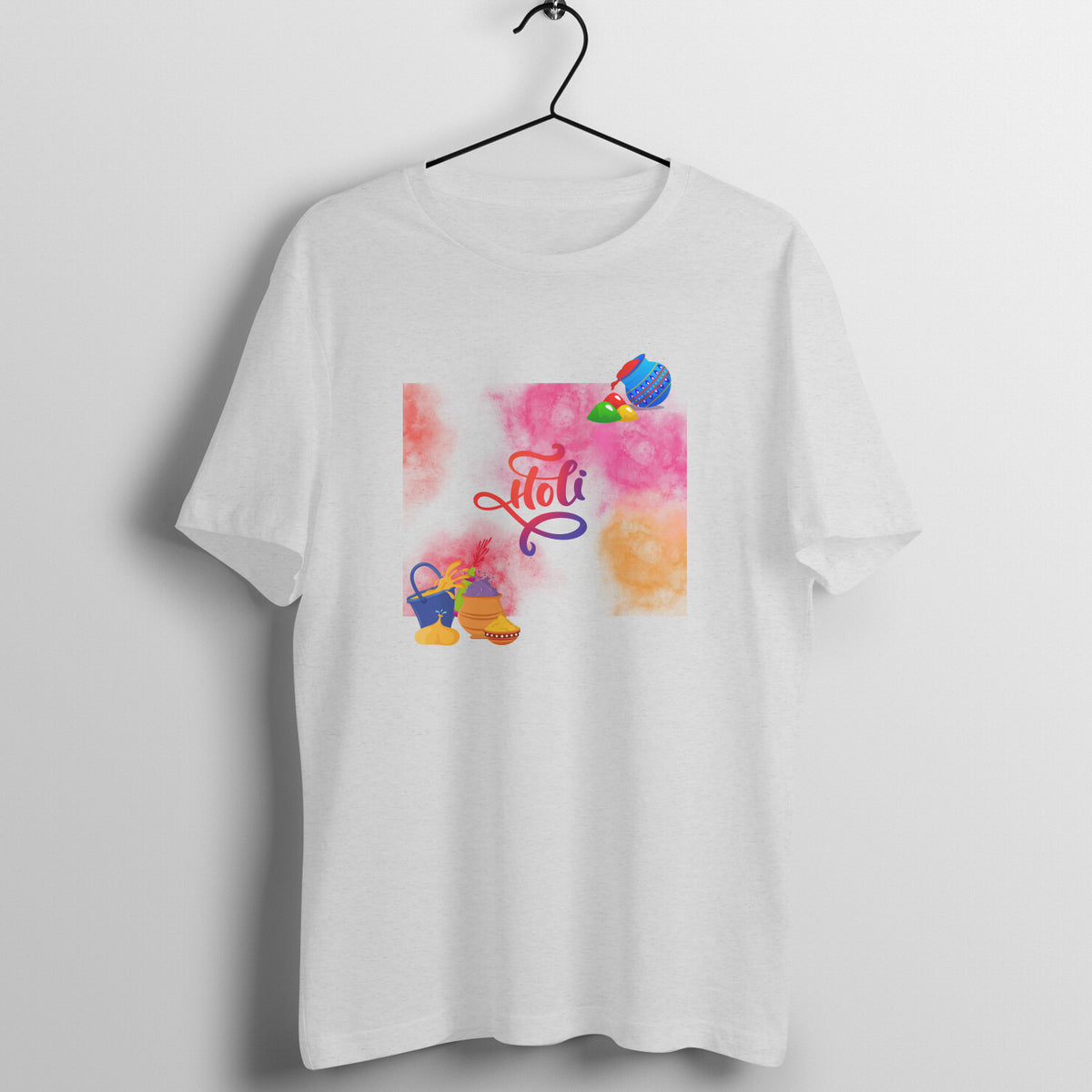 Enjoy Holi in Style: Men's Round Neck T-Shirt with Indian Festival Colors Design