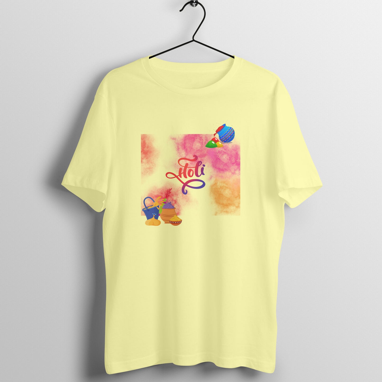 Enjoy Holi in Style: Men's Round Neck T-Shirt with Indian Festival Colors Design