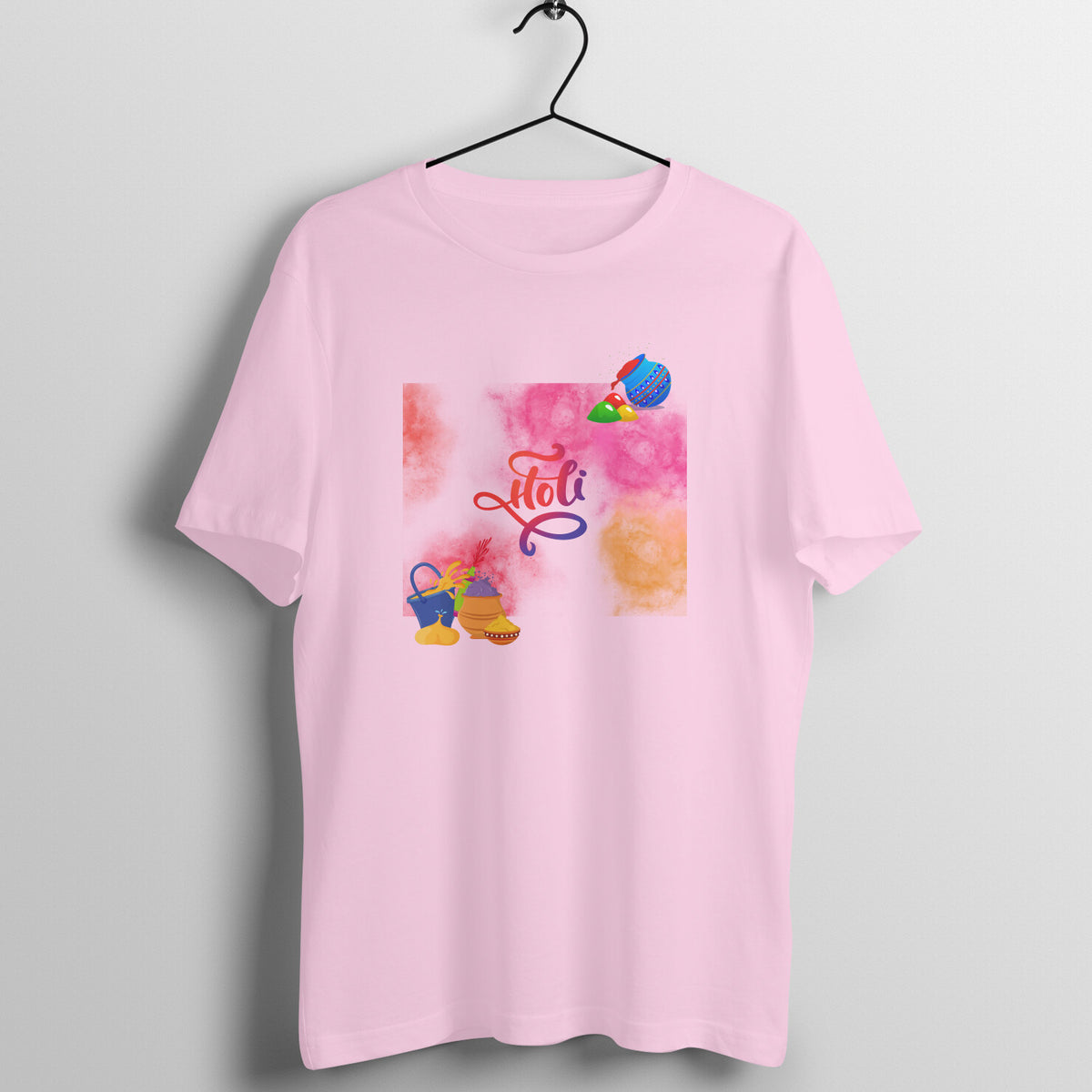 Enjoy Holi in Style: Men's Round Neck T-Shirt with Indian Festival Colors Design