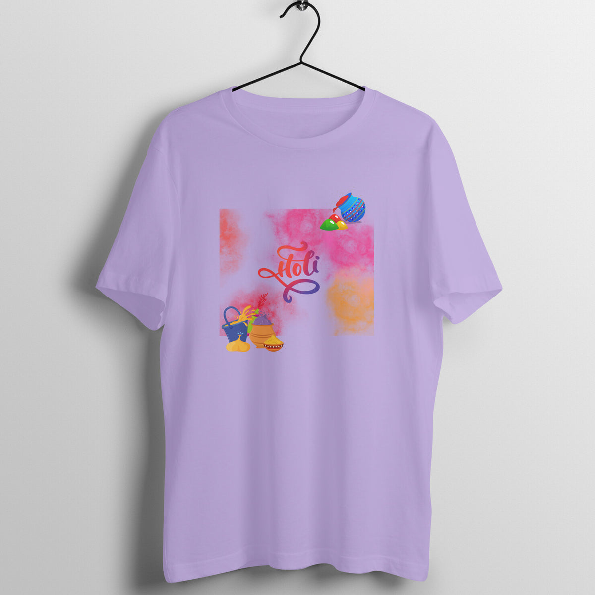 Enjoy Holi in Style: Men's Round Neck T-Shirt with Indian Festival Colors Design