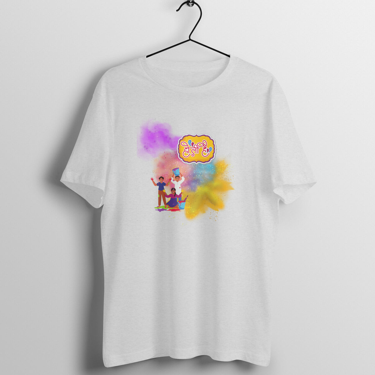 Festive Fun: Men's Round Neck T-Shirt with Friends Playing Holi Design