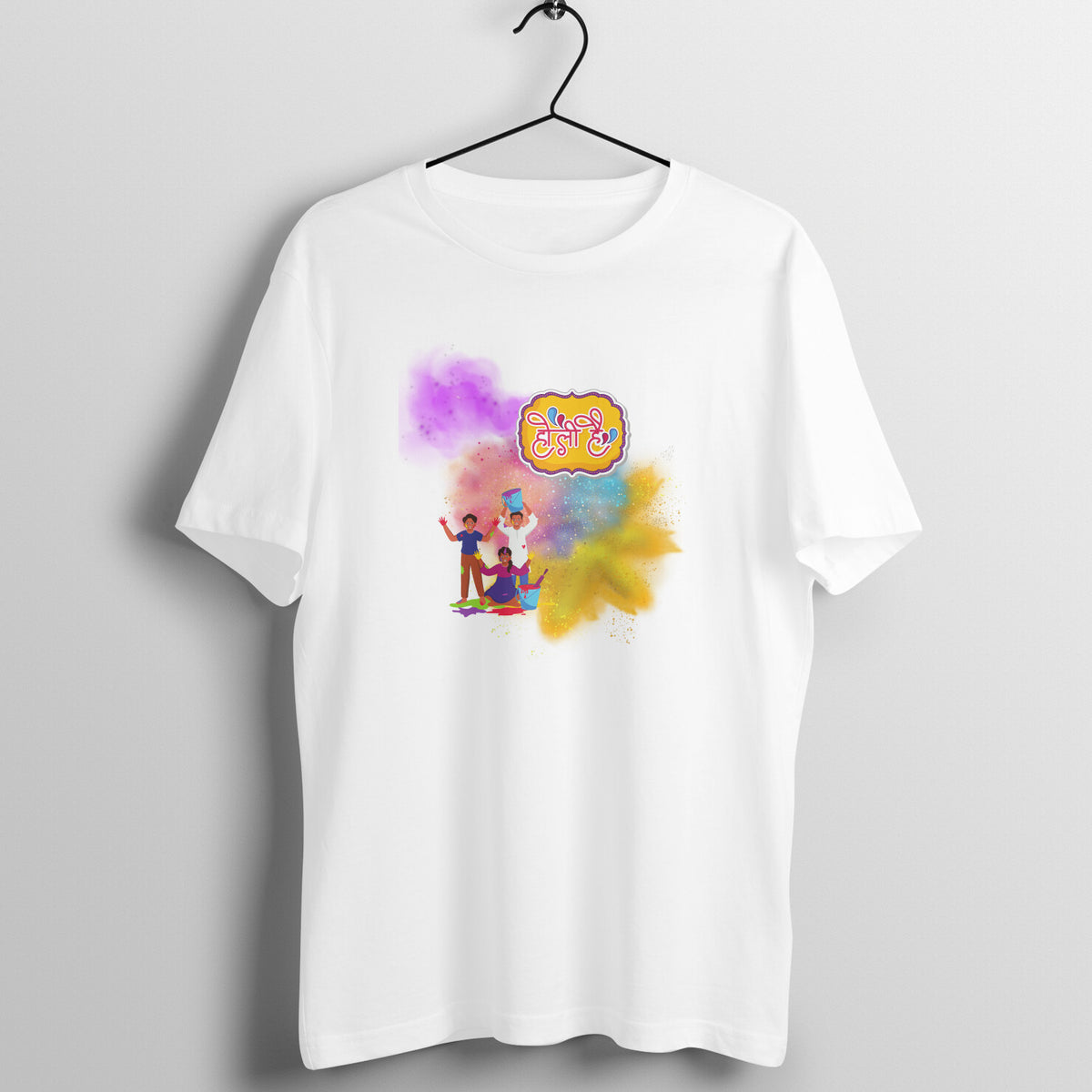 Festive Fun: Men's Round Neck T-Shirt with Friends Playing Holi Design