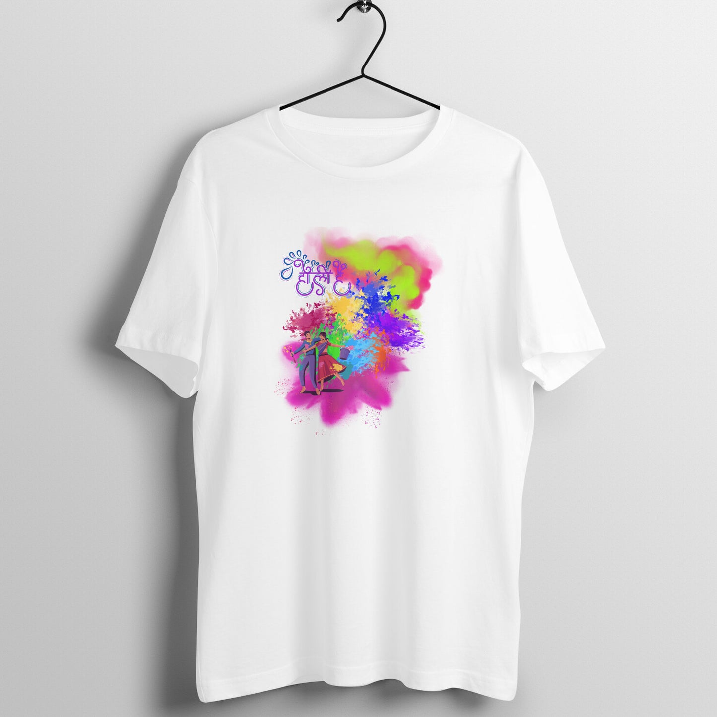 Splash into Holi: Men's Round Neck T-Shirt with Colorful Celebration Design